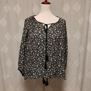 Denim & Supply Ralph Lauren RL BOHO Black Cream Floral Women's Top Size XL Flowy